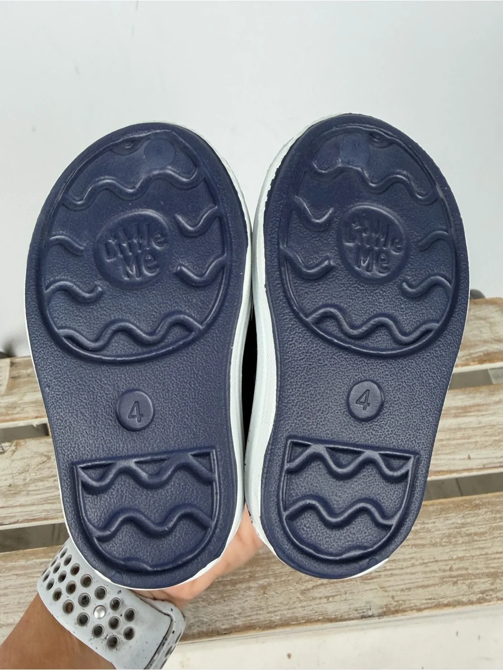 Little Me unisex navy blue & white slip on water shoes size 4